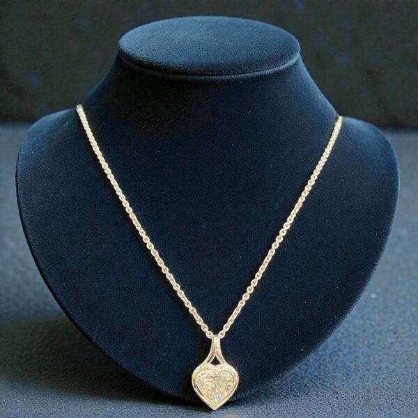 N-107 (26) GIA Certified 3 Cts Heart Shape F/VS1 Diamond Bezel Set Necklace 18KT White Gold