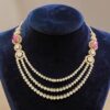 N-108 (16) 12.30 Cts Round Brilliant F/VS1 Diamonds Ruby 3-Strand Tennis Necklace 14KT Gold