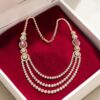 N-108 (21) 12.30 Cts Round Brilliant F/VS1 Diamonds Ruby 3-Strand Tennis Necklace 14KT Gold