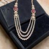 N-108 (22) 12.30 Cts Round Brilliant F/VS1 Diamonds Ruby 3-Strand Tennis Necklace 14KT Gold