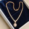 N-109 (22) Classy 5.47 Cts Round Brilliant F/VS1 Diamonds Australian Opal Necklace 14K Gold