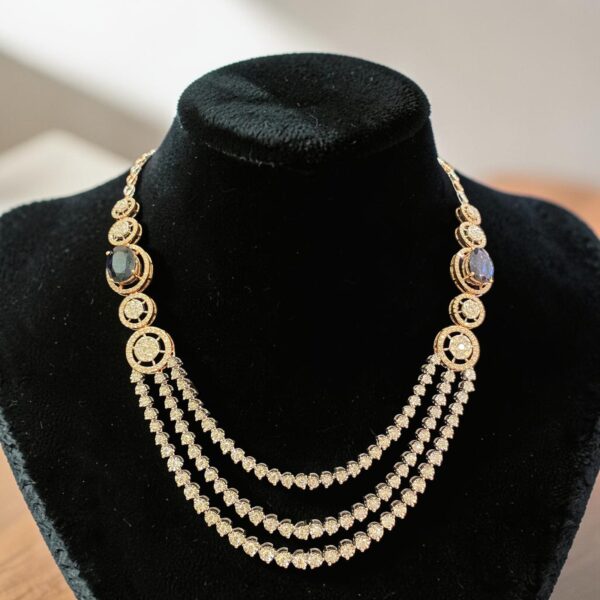 11.40 Cts Round Brilliant F/VS1 Diamonds Blue Sapphire Tennis Necklace 14KT Gold
