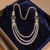 11.40 Cts Round Brilliant F/VS1 Diamonds Blue Sapphire Tennis Necklace 14KT Gold
