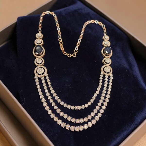 11.40 Cts Round Brilliant F/VS1 Diamonds Blue Sapphire Tennis Necklace 14KT Gold