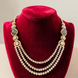 N-110 (27) 11.40 Cts Round Brilliant F/VS1 Diamonds Blue Sapphire Tennis Necklace 14KT Gold