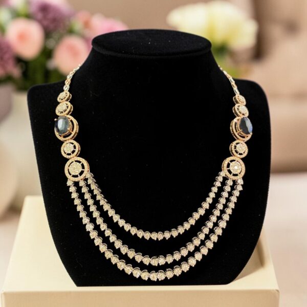 11.40 Cts Round Brilliant F/VS1 Diamonds Blue Sapphire Tennis Necklace 14KT Gold
