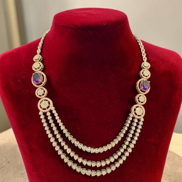 Pave 10.90 Cts Round Brilliant F/VS1 Diamonds Amethyst Tennis Necklace 14K Gold