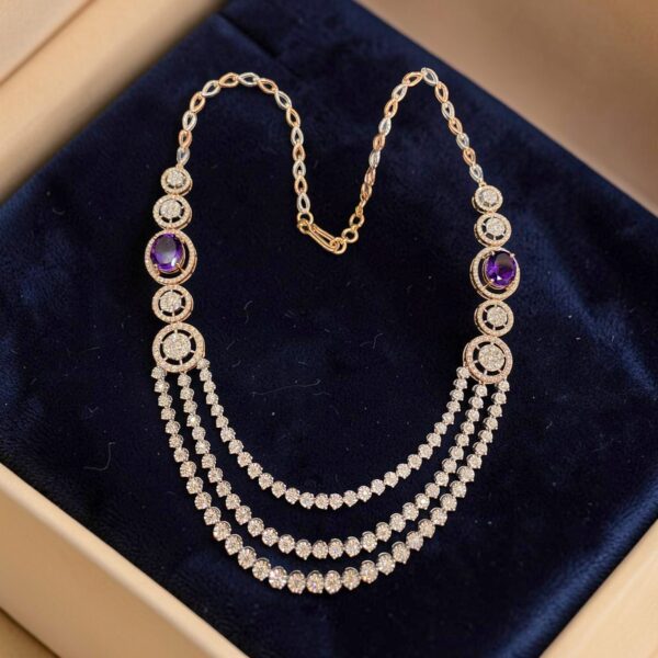 Pave 10.90 Cts Round Brilliant F/VS1 Diamonds Amethyst Tennis Necklace 14K Gold