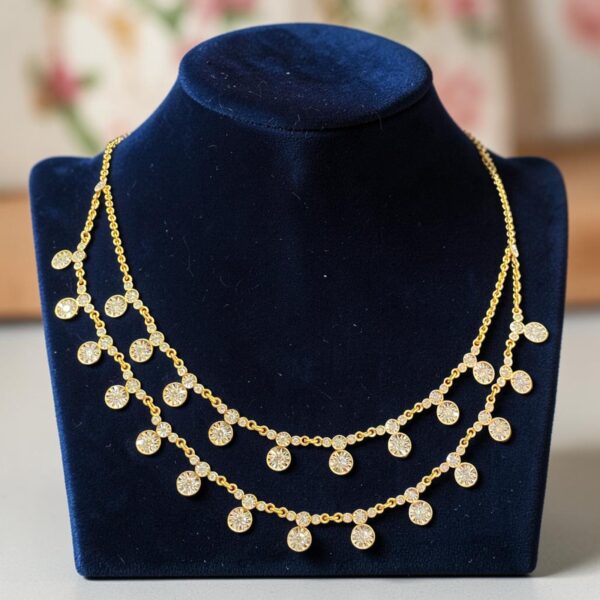 N-112 (16) 2.44 Carats Round Brilliant F/VS1 Diamonds Two-Strand Necklace 14K Yellow Gold