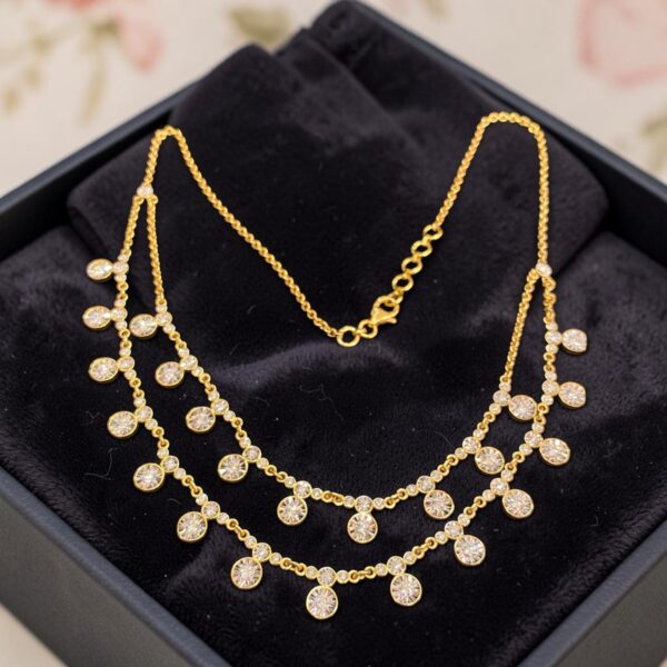 N-112 (18) 2.44 Carats Round Brilliant F/VS1 Diamonds Two-Strand Necklace 14K Yellow Gold