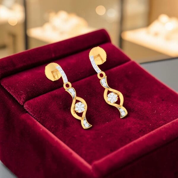 Pavé 1/2 Carats Round Brilliant F/VS1 Diamonds Drop Earrings In 14K Yellow Gold