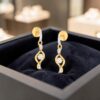 Pavé 1/2 Carats Round Brilliant F/VS1 Diamonds Drop Earrings In 14K Yellow Gold