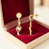 Pavé 1/2 Carats Round Brilliant F/VS1 Diamonds Drop Earrings In 14K Yellow Gold
