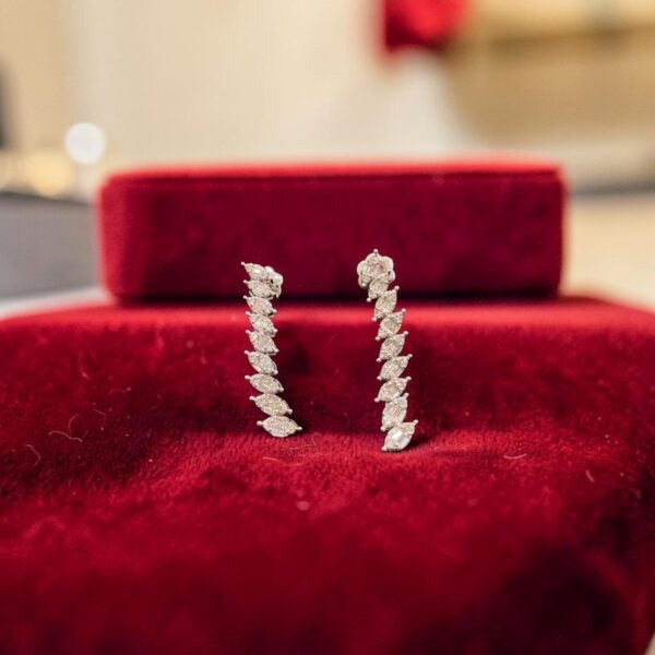 Pavé 1.42 Cts Round Baguette Shape F/VS1 Diamonds Dangle Earrings 14K White Gold
