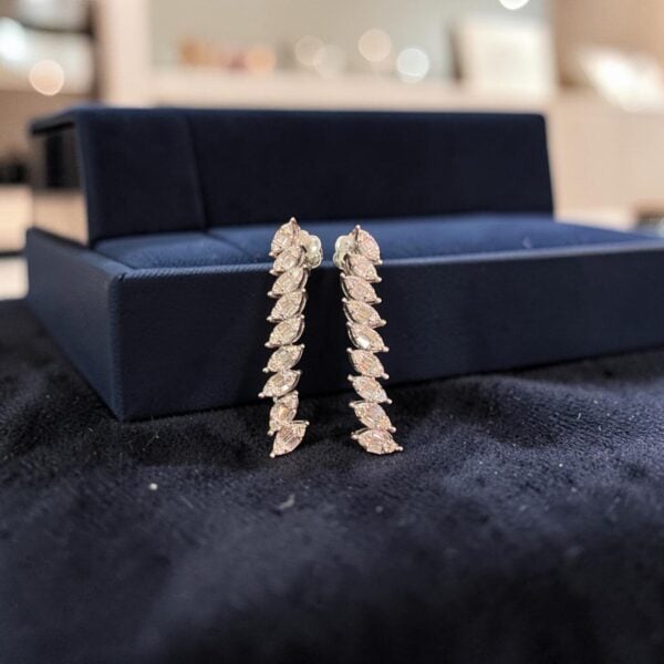 Pavé 1.42 Cts Round Baguette Shape F/VS1 Diamonds Dangle Earrings 14K White Gold