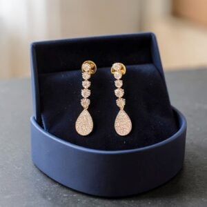 Stunning 1.01 Cts Round Brilliant F/VS1 Diamonds Dangle Earrings 14K Yellow Gold