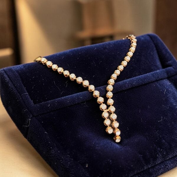 Beautiful 2.45 Cts Round Brilliant F/VS1 Diamonds Tennis Necklace 14K Rose Gold