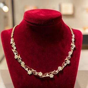 Home 12 1.46 Cts Round Brilliant F/VS1 Diamonds Floral Tennis Necklace In 14K Rose Gold