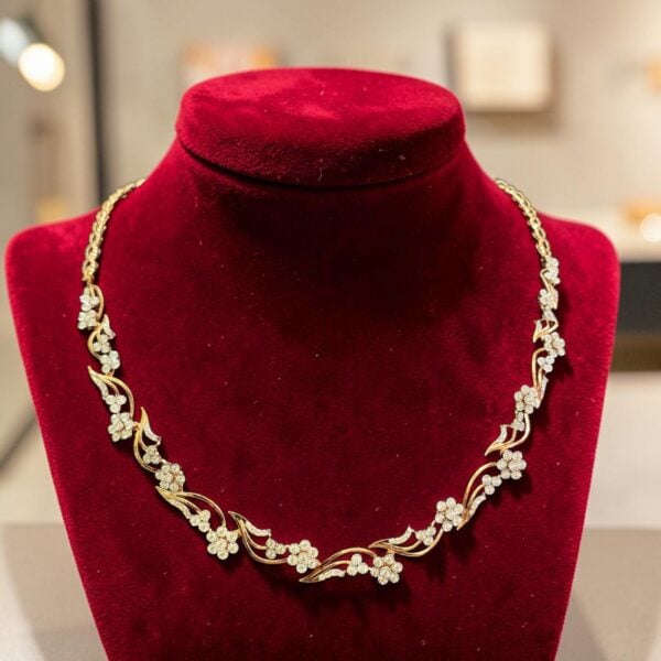 1.46 Cts Round Brilliant F/VS1 Diamonds Floral Tennis Necklace In 14K Rose Gold