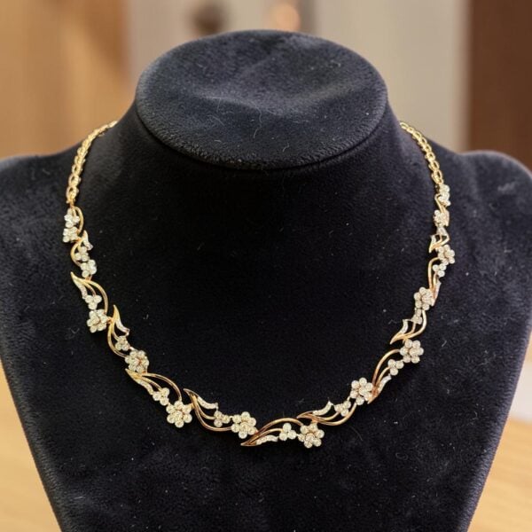 1.46 Cts Round Brilliant F/VS1 Diamonds Floral Tennis Necklace In 14K Rose Gold