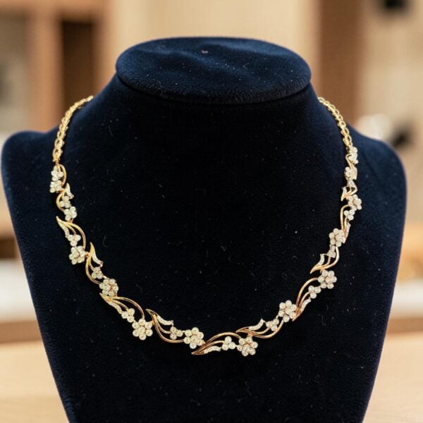 1.46 Cts Round Brilliant F/VS1 Diamonds Floral Tennis Necklace In 14K Rose Gold