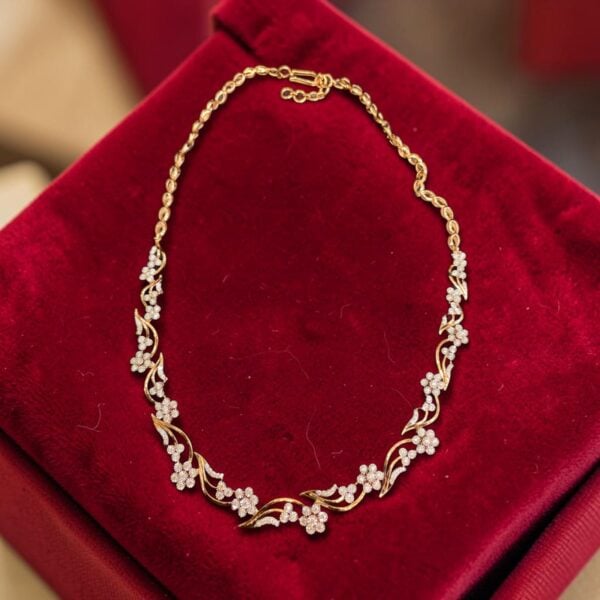1.46 Cts Round Brilliant F/VS1 Diamonds Floral Tennis Necklace In 14K Rose Gold
