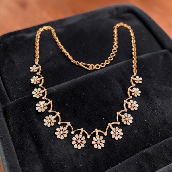 Dazzling 1.33 Cts Round Brilliant F/VS1 Diamonds Tennis Necklace 14K Rose Gold
