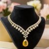 Pavé 17.53 Cts Round Brilliant F/VS1 Diamonds Yellow Sapphire Necklace 14K Gold