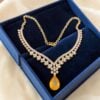 Pavé 17.53 Cts Round Brilliant F/VS1 Diamonds Yellow Sapphire Necklace 14K Gold