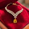 Pavé 17.53 Cts Round Brilliant F/VS1 Diamonds Yellow Sapphire Necklace 14K Gold