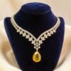 Pavé 17.53 Cts Round Brilliant F/VS1 Diamonds Yellow Sapphire Necklace 14K Gold