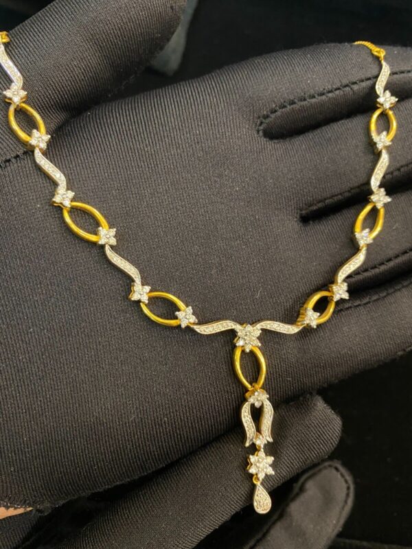 N-466 (3) Pave 2.60 Cts Round Brilliant Cut Natural Diamonds Necklace In 750 Fine 18K Gold