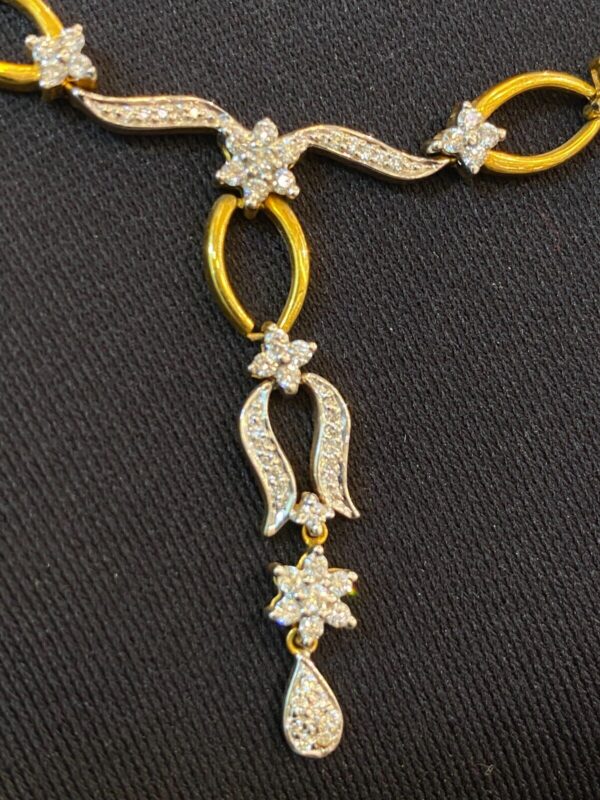 N-466 (5) Pave 2.60 Cts Round Brilliant Cut Natural Diamonds Necklace In 750 Fine 18K Gold