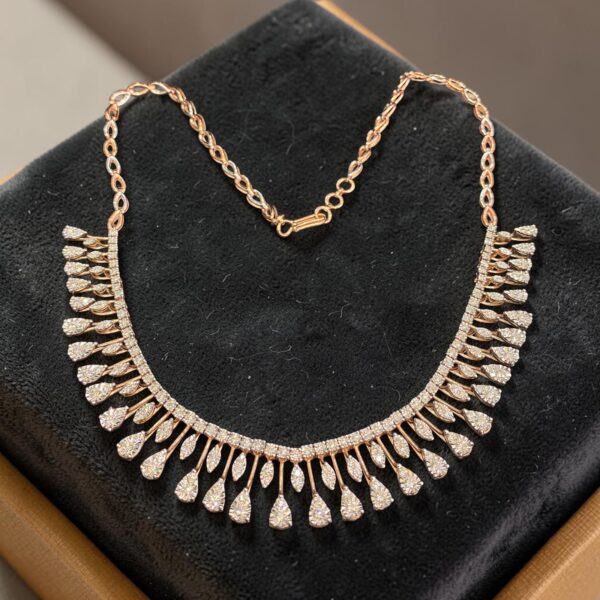 Stunning 3.10 Cts Round Brilliant F/VS1 Diamonds Tennis Necklace 14K Rose Gold