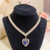14.99 Cts Round Brilliant F/VS1 Diamonds Blue Sapphire Necklace In 14K Rose Gold