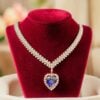 14.99 Cts Round Brilliant F/VS1 Diamonds Blue Sapphire Necklace In 14K Rose Gold