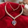 14.99 Cts Round Brilliant F/VS1 Diamonds Blue Sapphire Necklace In 14K Rose Gold