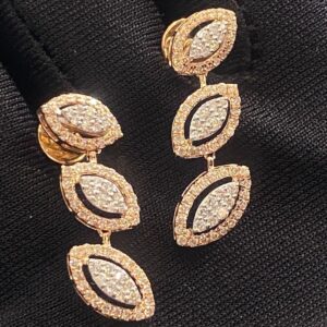 N-483-E (1) Pave 1.36 Cts Round Brilliant Cut Diamonds Leaf Vein Dangle Earrings In 14K Gold