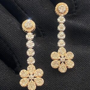 N-484-E (1) 1.48 Cts Round Brilliant Cut Natural Diamonds Floral Dangle Earrings In 14K Gold