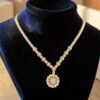 N-486 (32) Beautiful 1.62 Cts Round Brilliant F/VS1 Diamonds Halo Necklace 14K Yellow Gold