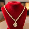 N-486 (34) Beautiful 1.62 Cts Round Brilliant F/VS1 Diamonds Halo Necklace 14K Yellow Gold