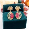 N-488-E (17) Pave 3.09 Cts Round Brilliant F/VS1 Diamonds Ruby Dangle Earrings 14K Rose Gold