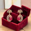 N-488-E (19) Pave 3.09 Cts Round Brilliant F/VS1 Diamonds Ruby Dangle Earrings 14K Rose Gold