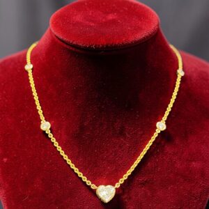 GIA Certified 1.80 ct Heart Round Shape F/VS1 Diamonds Station Necklace 18K Gold