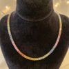 N-491 (25) Classy 29.62 Cts Natural Sapphire Unisex Rainbow Tennis Necklace 18K Yellow Gold