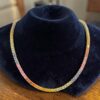 N-491 (28) Classy 29.62 Cts Natural Sapphire Unisex Rainbow Tennis Necklace 18K Yellow Gold