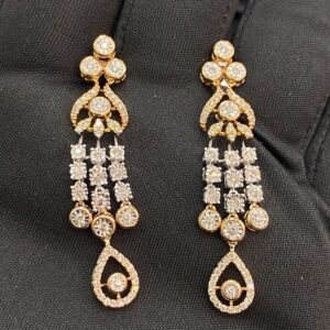 N-496-E (1) Classy 1.38 Cts Round Brilliant Cut Natural Diamonds Dangle Earrings In 14K Gold