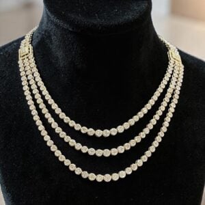 9.70 Cts Round Brilliant F/VS1 Diamonds 3-Strand Tennis Necklace 14K Yellow Gold