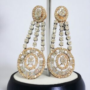 N-506-E (6) 3.63 Cts Round Baguette Diamonds Screw Dangle Earrings 14K Two-Tone Gold