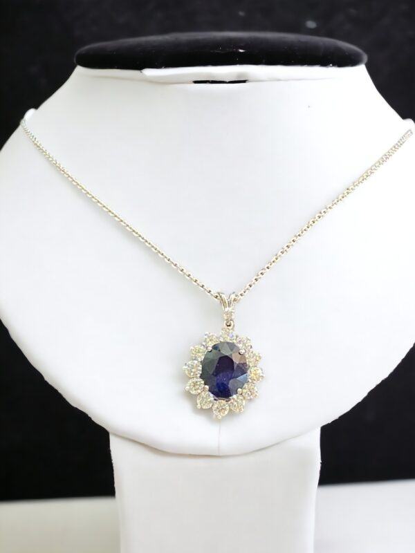 N-508 (22) 9.01 Cts Round Brilliant Cut Natural Diamonds Blue Sapphire Necklace 18K Gold